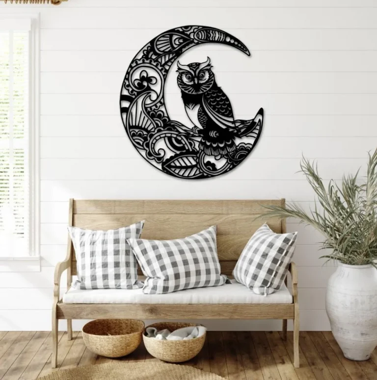 Owl With Moon Metal Wall Decor, Owl Metal Wall Art, Owl Decoration, Man Cave Sign, Hanging Door Housewarming Gift, Owl Lover Gift, Owl Sign