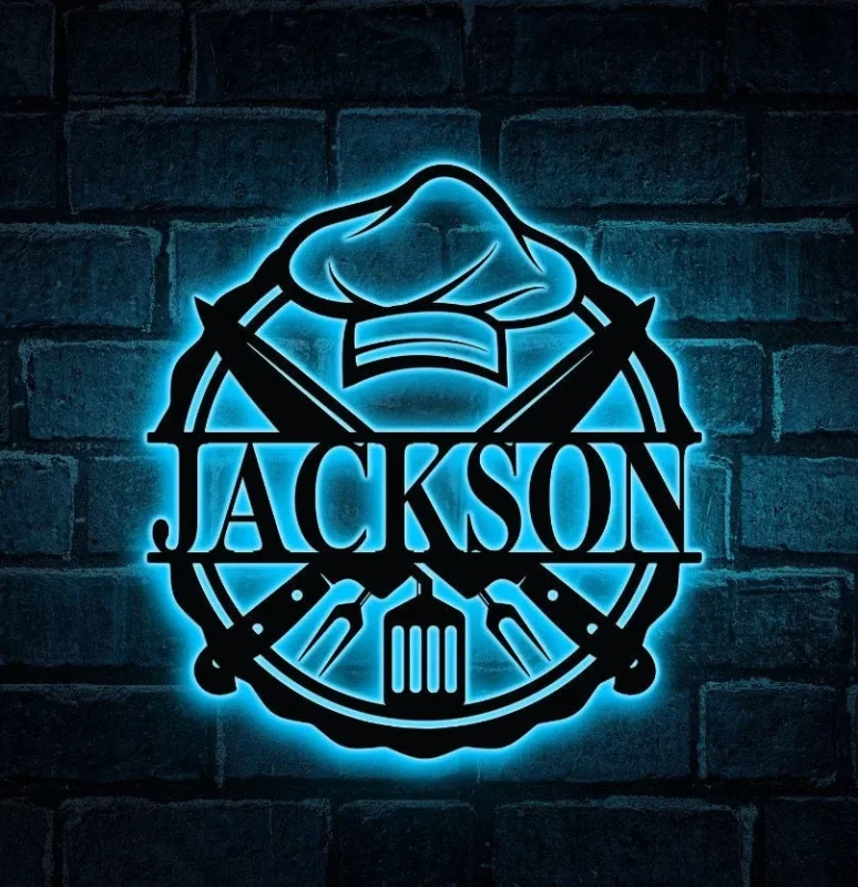 Custom Kitchen Metal Sign With Led Lights, Chef Hat Metal Sign ...