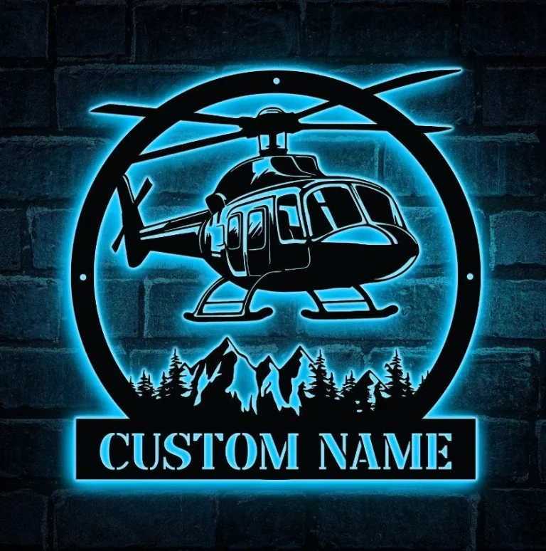 Helicopter Metal Sign With Led Lights, Custom Helicopter Metal Sign, Pilot Gifts, Personalized Aviation Signs, Home Decor, Plane Metal Sign