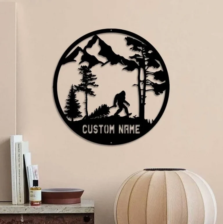 Personalized Scenic Bigfoot Metal Sign With Led Lights, Personalized Sasquatch, Bigfoot Metal Sign, Mountain Scene Monogram Sign, Address Sign