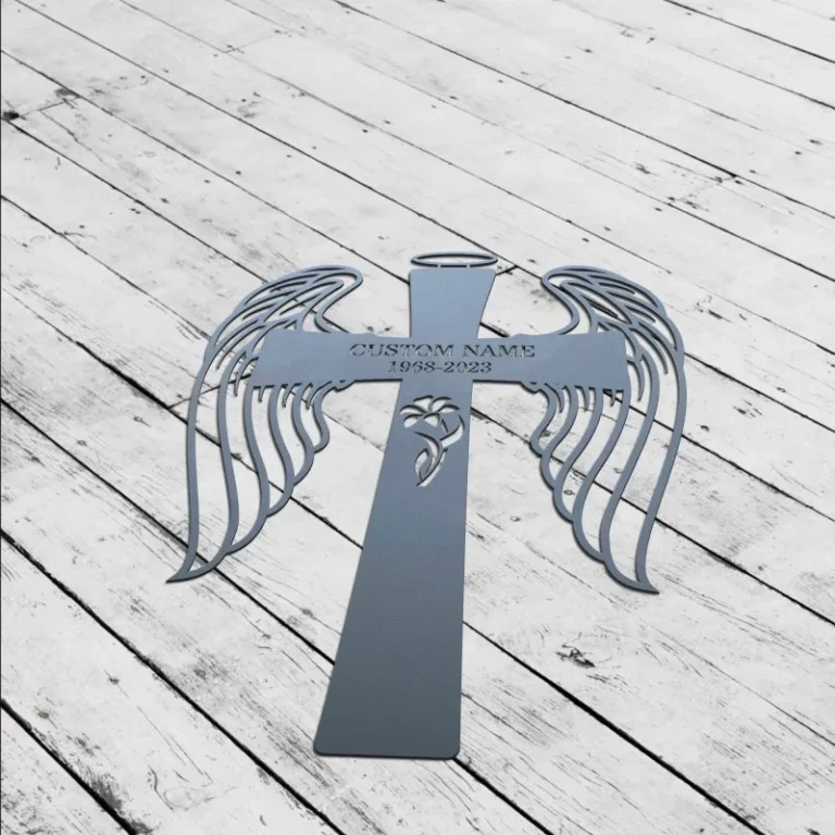 Personalized Cross With Wings Memorial Stake, Grave Marker, Remembrance Stake, Garden Decor, Cross Sign, Metal Stake, Sympathy Sign, Dad Gift