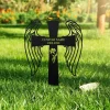 Personalized Cross With Wings Memorial Stake, Grave Marker, Remembrance Stake, Garden Decor, Cross Sign, Metal Stake, Sympathy Sign