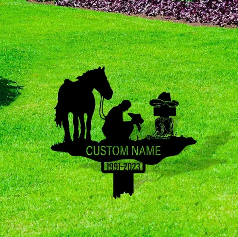 Custom Cowboy Memorial Stake, Cowboy Boot Hat With Wings, Cowboy Sympathy Gift, Memorial Plaque, Country Western Theme Grave Plaque, Wall Decor