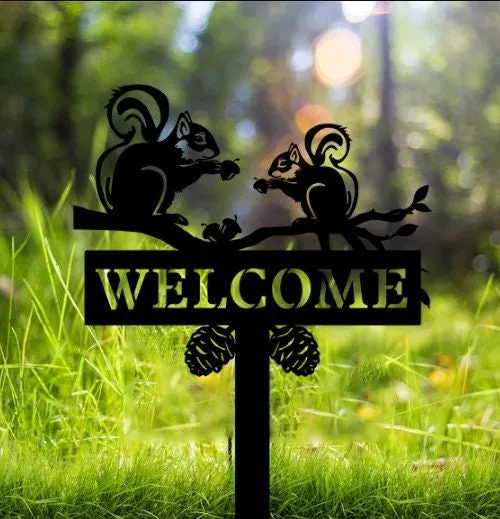 il_fullxfull.5139588199_6rdk-1.webp Custom Metal Squirrel Garden Stake, Outdoor Garden Yard Decor, Garden Gift, Squirrel Welcome Garden Sign, Animal Lover Sign Yard Stakes