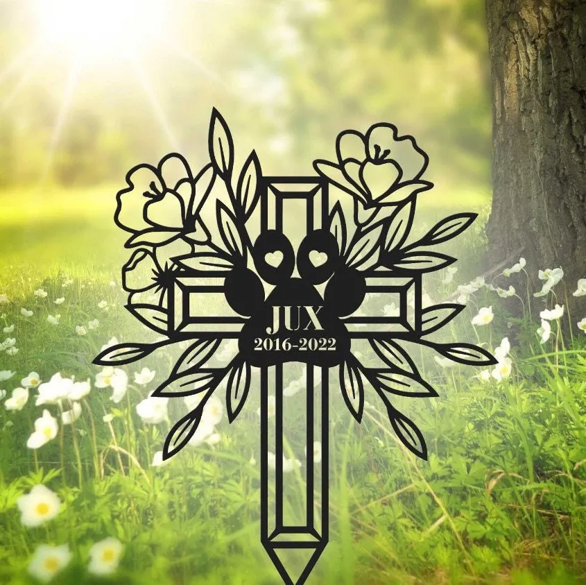 il_fullxfull.5139608487_6z46-1.webp Custom Cross Memorial Stake, Personalized Metal Stake, Pet Loss, Sympathy Sign, Pet Grave Marker, Remembrance Stake, Cross Paw Sign