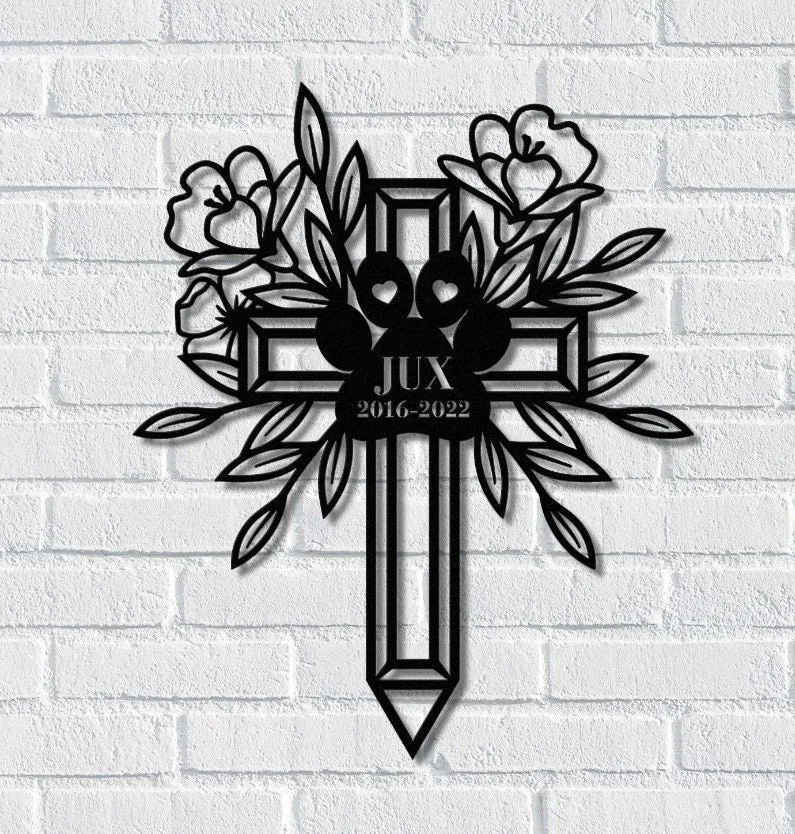 il_fullxfull.5139608489_dd4r-1.webp Custom Cross Memorial Stake, Personalized Metal Stake, Pet Loss, Sympathy Sign, Pet Grave Marker, Remembrance Stake, Cross Paw Sign