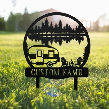 Custom Camping Metal Sign, Happy Campers Yard Sign, Camping Stake, Camper Decor, Rv Decor, Family Name Sign, Anniversary Gift, Garden Sign