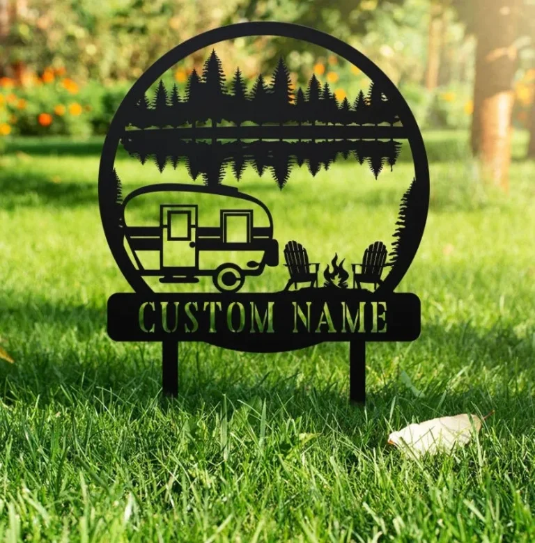 Custom Camping Metal Sign, Happy Campers Yard Sign, Camping Stake, Camper Decor, Rv Decor, Family Name Sign, Anniversary Gift, Garden Sign