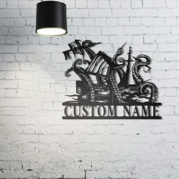 Custom Ship Octopus Tentacles Metal Wall Art Personalized Kraken Octopus Name Sign Home Decor Ocean Sea Monster Decoration Gift Octopus Sign