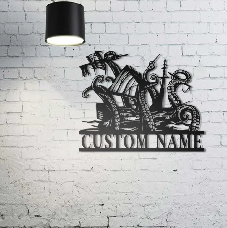Custom Ship Octopus Tentacles Metal Wall Art Personalized Kraken Octopus Name Sign Home Decor Ocean Sea Monster Decoration Gift Octopus Sign