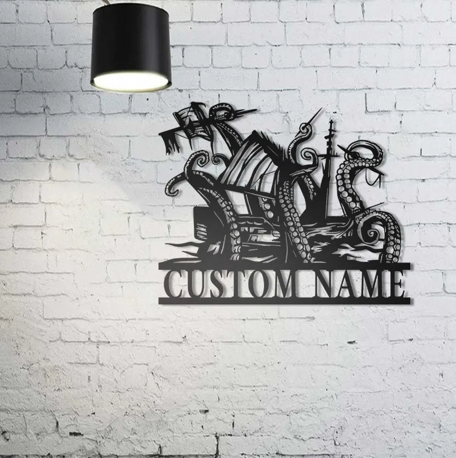il_fullxfull.5140056736_51jd.webp Custom Ship Octopus Tentacles Metal Wall Art Personalized Kraken Octopus Name Sign Home Decor Ocean Sea Monster Decoration Gift Octopus Sign