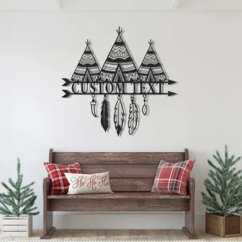 Custom Native American Teepee Metal Wall Art, Camping Housewarming, Native American Teepee Sign, Personalized Indian Name Sign Home Decor