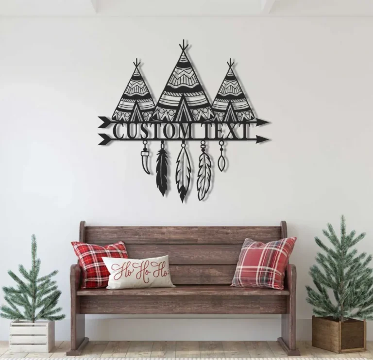 Custom Native American Teepee Metal Wall Art, Camping Housewarming, Native American Teepee Sign, Personalized Indian Name Sign Home Decor