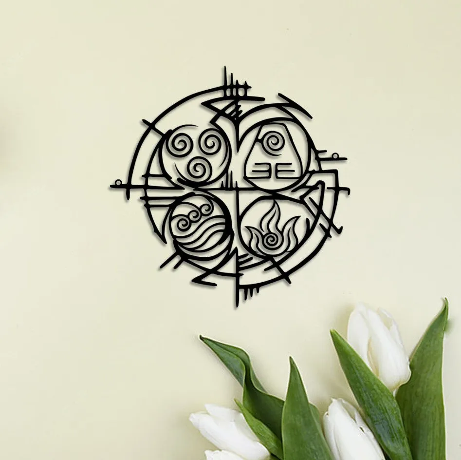 il_fullxfull.5149563876_s3v4.webp Four Elements Classical Metal Wall Art Earth Water Air Fire Sign Home Decor Yoga Lover Birthday Gift Yoga Name Sign Housewarming Gift