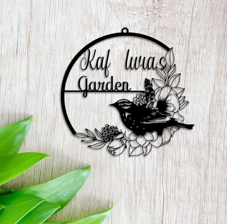 Personalized Garden Sign, Birds Floral Decor, Custom Garden Name Sign, Yard Decor, Outdoor Decor, Garden Metal Art, Robin Bird Wall Art