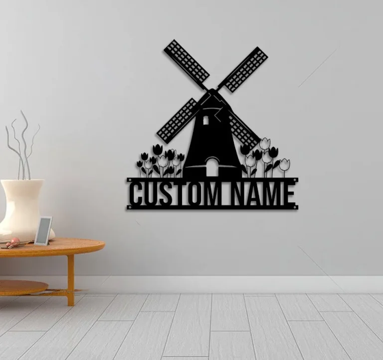 Custom Windmill Metal Sign, Farmhouse Decor, Outdoor Decor, Patio Sign, Gift For Farmer, Windmill Wall Art, Wildmill Tulip Flowers Wall Decor