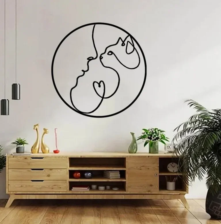 Cat Metal Wall Art, Love Cat Sign, Cute Cats Line Art, Cat Metal Decor, Cat And Human Sign, Cat Lover Mom Gift, Outdoor Garden Decor, Home Decor