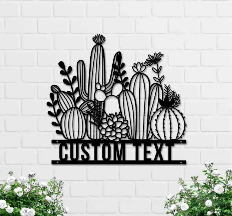 Cactus Metal Sign, Cactus Wall Art, Cactus Wall Decor, Front Door Decor, Cactus Garden Sign, Steel Cactus Art, Metal Cactus Sign, Cactus Monogram