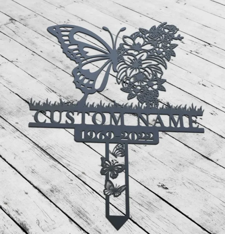 Custom Butterflies Memorial Stake, Garden Decor, In Loving Memory, Butterflies And Flower, Metal Stake, Sympathy Sign, Grave Marker