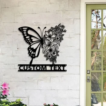 Butterfly Floral Sign, Custom Butterfly Wall Art, Butterfly Metal Sign, Garden Decor, Personalized Sign Name, Indoor Decor, Room Decoration