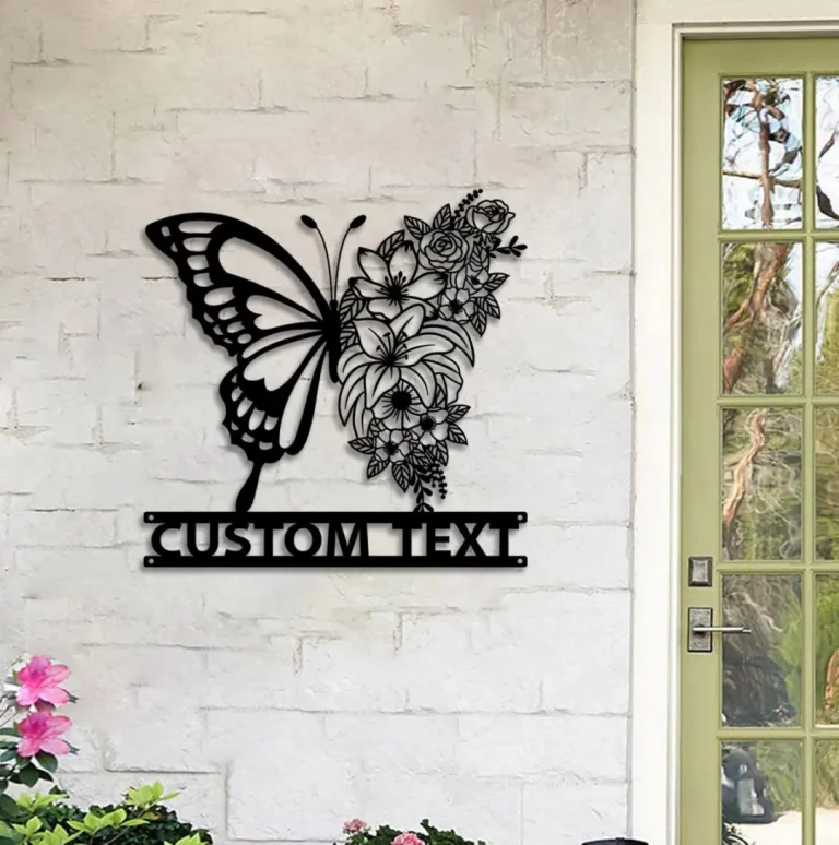 Butterfly Floral Sign, Custom Butterfly Wall Art, Butterfly Metal Sign, Garden Decor, Personalized Sign Name, Indoor Decor, Room Decoration