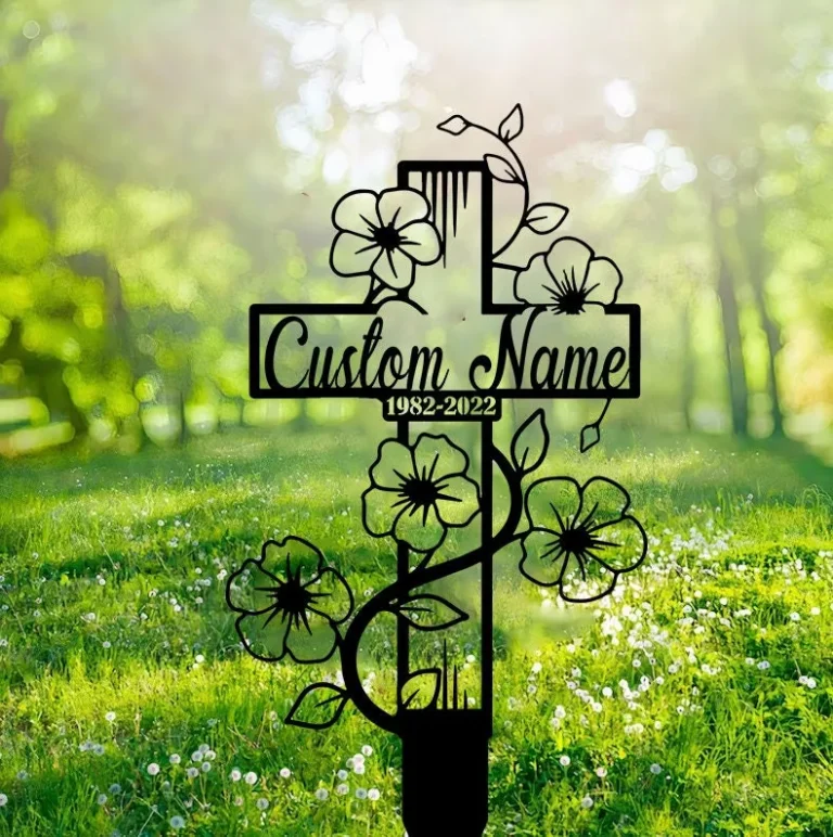 Cross Memorial Metal Stake Custom, Floral Cross Grave Marker, Sympathy Grave Stake, Loss Of Loved Ones Remembrance Bereavement Grave Markers