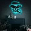 Gangster Cigar Smoking Sugar Skull Metal Wall Art With Led Lights, Black Skull Living Room Decor, Smoker Wall Art, Skull Lover Gift