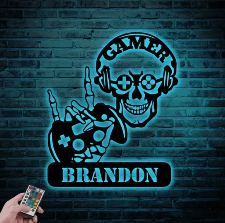 Personalized Gaming Room Metal Sign With Led Lights, Gamer Room Skeleton Sign Metal Gamer Sign Gift For Gamer, Video Game Sign, Gifts For Gamer