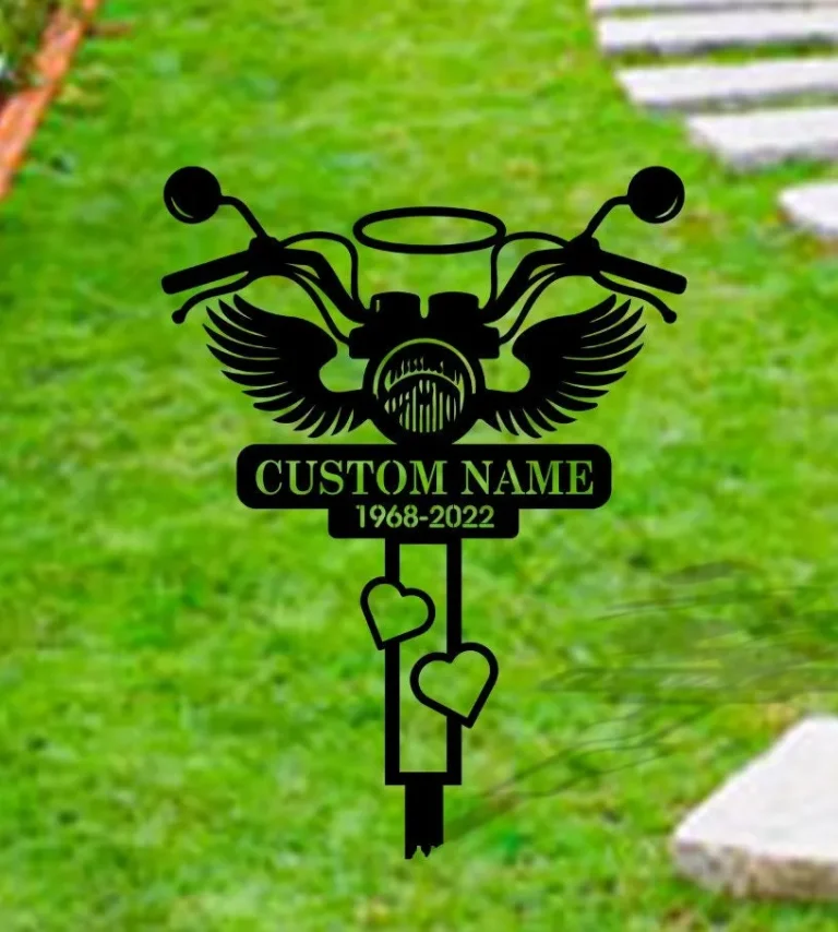 Motorcycle Memorial Plaque Stake, Biker Memorial Cross For Grave, Biker Sympathy Gift, Personalized Memorial Garve Maker, Grave Marker Human