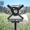 Personalized Baseball With Wings Memorial Stake, Grave Marker, Remembrance Stake, Garden Decor, Baseball Sign, Metal Stake, Sympathy Sign