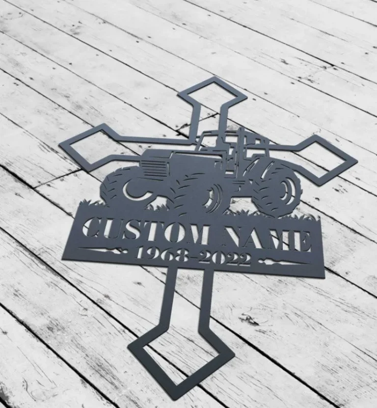 Custom Farmer Memorial Cross, Tractor Garden Stake Metal Yard Art, Grave Marker Cemetery Decor, Farmer Dad Memorial Gift, Farmer Gift