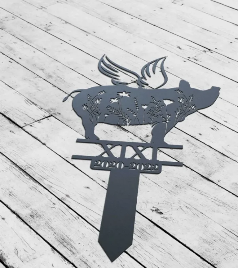 Custom Pig Memorial Stake, Garden Decor, Pig With Wings, Metal Stake, Pig Loss, Sympathy Sign, Pet Grave Marker, Remembrance Stake