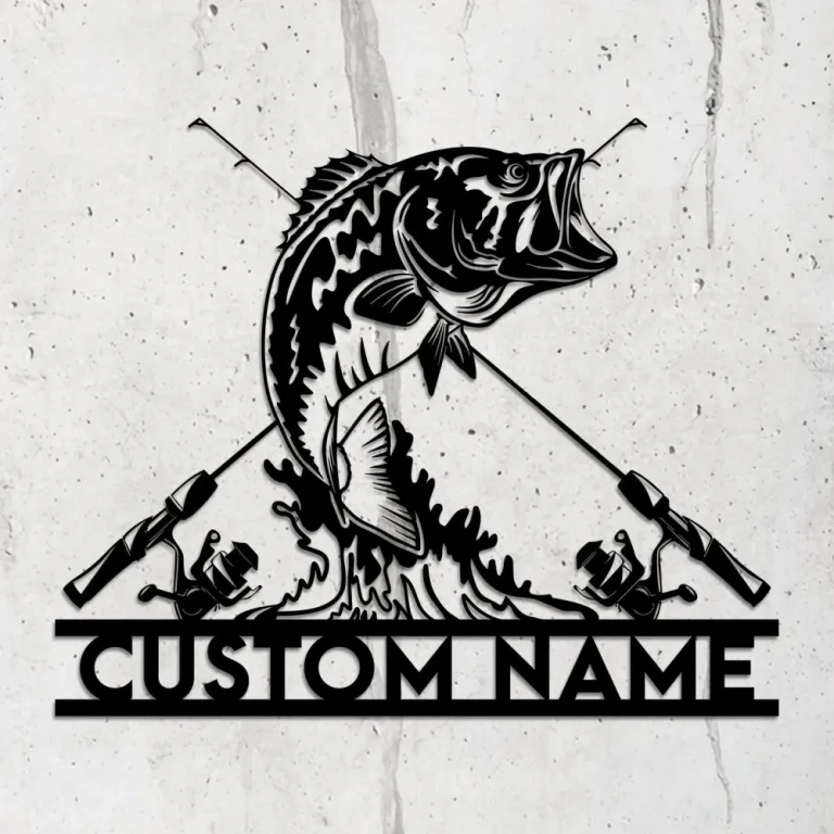 Custom Fishing Metal Sign, Bass Fish Name Sign, Gift For Fisherman, Metal Fish Monogram Sign, Personalized Fish Wall Art, Fishing Wall Decor