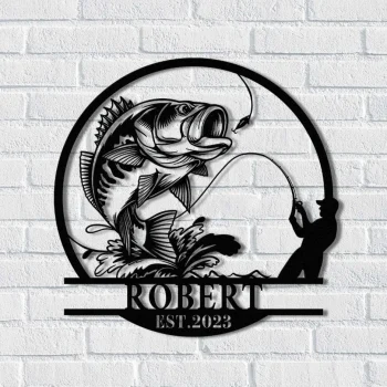 Fishing Metal Sign, Fishing Gift For Men, Men Cave Sign, Fisherman Gift, Custom Fish Name Sign, Bass Fishing Sign, Personalized Fish Wall Art
