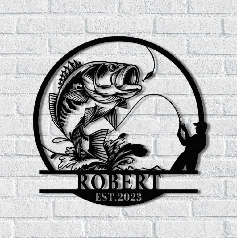 Fishing Metal Sign, Fishing Gift For Men, Men Cave Sign, Fisherman Gift, Custom Fish Name Sign, Bass Fishing Sign, Personalized Fish Wall Art