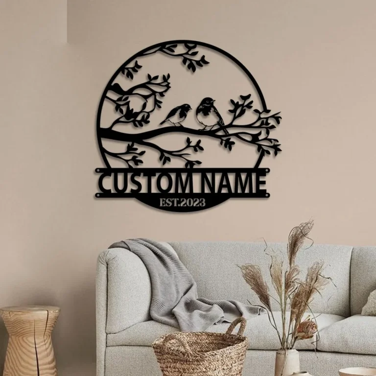 Custom Birds On Branch Metal Sign, Personalized Garden Sign, Garden Decor, Gift For Her, Metal Garden Sign, Custom Garden Sign, Garden Sign