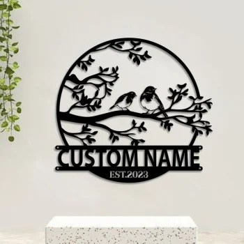 Custom Birds On Branch Metal Sign, Personalized Garden Sign, Garden Decor, Gift For Her, Metal Garden Sign, Custom Garden Sign, Garden Sign