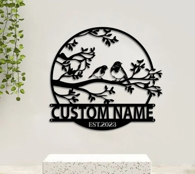 Custom Birds On Branch Metal Sign, Personalized Garden Sign, Garden Decor, Gift For Her, Metal Garden Sign, Custom Garden Sign, Garden Sign