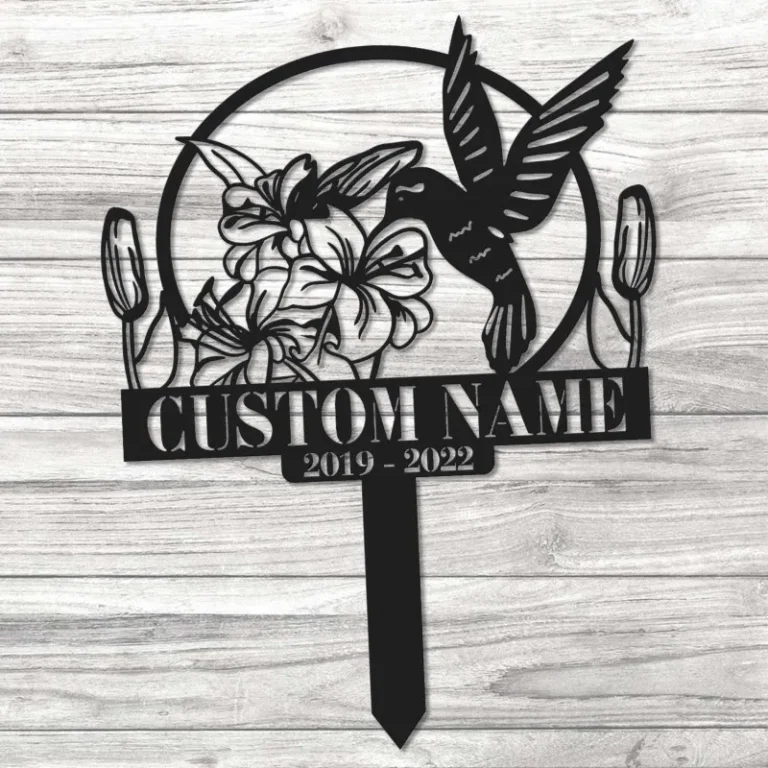 Personalized Cross Hummingbird Memorial, Metal Stake Bird, Garden Decor, Hummingbird & Cross, Mom Loss, Dad Loss, Sympathy Sign, Grave Marker