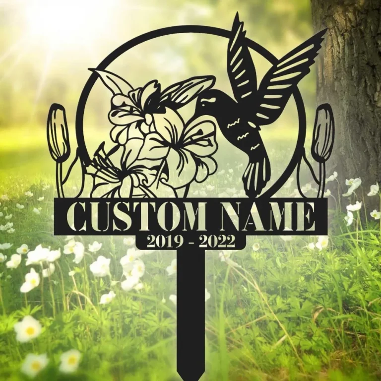 Personalized Cross Hummingbird Memorial, Metal Stake Bird, Garden Decor, Hummingbird & Cross, Mom Loss, Dad Loss, Sympathy Sign, Grave Marker