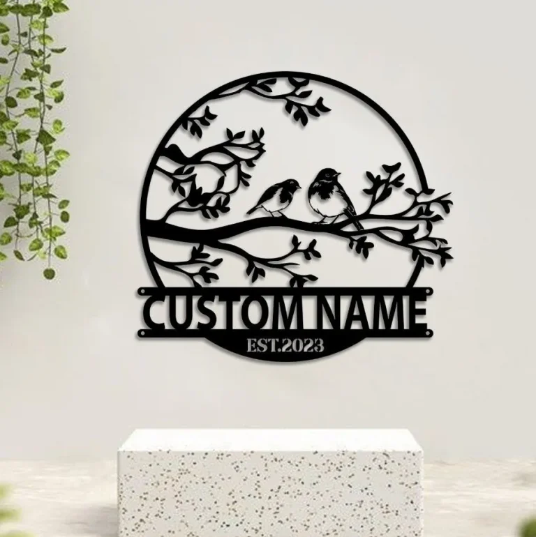 Custom Birds On Branch Metal Sign, Personalized Garden Sign, Garden Decor, Gift For Her, Metal Garden Sign, Custom Garden Sign, Garden Sign
