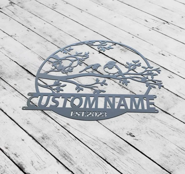 Custom Birds On Branch Metal Sign, Personalized Garden Sign, Garden Decor, Gift For Her, Metal Garden Sign, Custom Garden Sign, Garden Sign