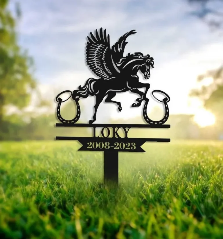 Personalized Horse Memorial Metal Stake, Horse Loss Gift, Horse Grave Marker, Remembrance Stake, Horse Remembrance Stake, Angel Wings