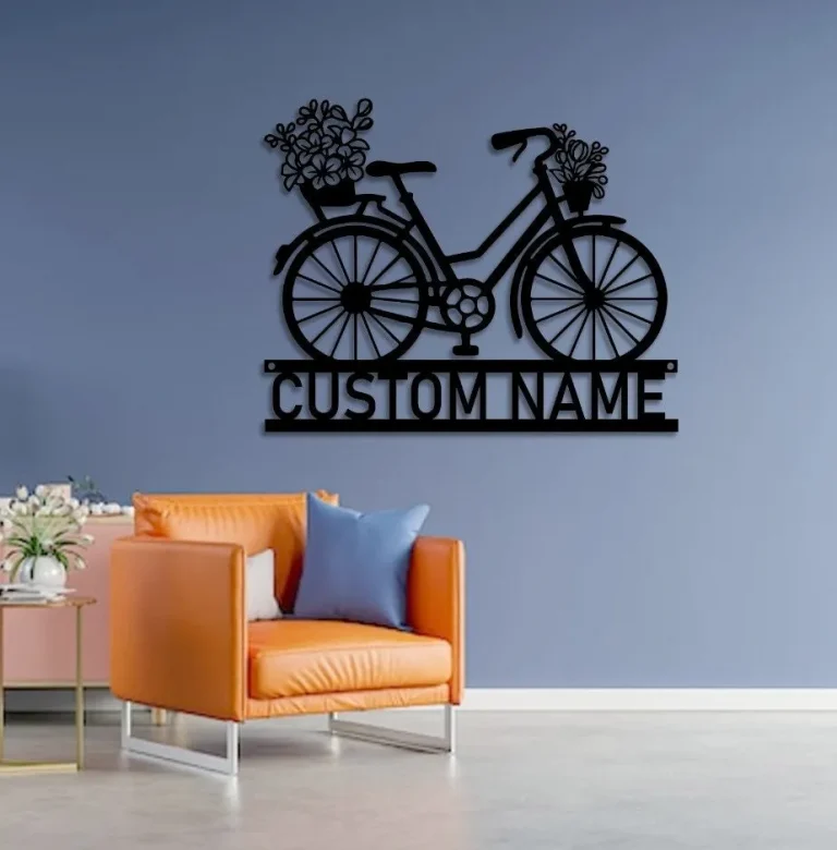 Custom Floral Bicycle Metal Sign, Bicycle Wall Decor, Bicycle Gift, Birthday Gift, Cyclist Name Sign, Bicycle Wall Art, Home Decor, Garden Decor