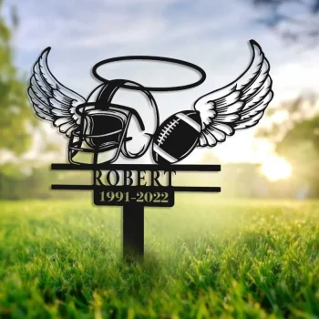 Football Memorial Plaque Stake, Football Memorial Cross For Grave, Football Sympathy, Personalized Memorial Garve Maker, Grave Marker Human