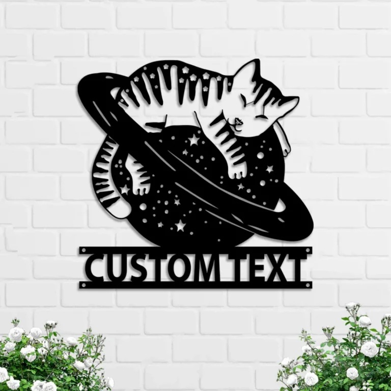 Custom Astronaut Cat Metal Sign, Personalized Astronaut Cat Wall Art, Cat Moon Universe Sign, Cat Moon Metal Sign, Space Ship Metal Sign