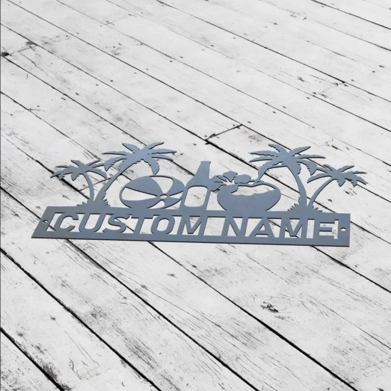 Custom Palm Tree Metal Sign, Poolside Sign, Poolside Gift, Personalized Pool Metal Wall Art For Poolside, Pool House, Beach House Decor