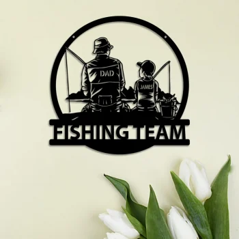 Custom Fishing Dad & Son Metal Sign, Fishing Monogram, Fisher Personalized Name Metal Wall Art Fishing Scene Metal Wall Art, Dad-son Metal Sign