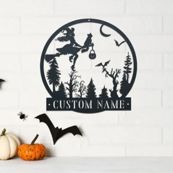 Witch Flying On A Broomstick Metal Sign, Witch On A Room Wall Art, Door Hanger, Halloween Gift, Halloween Door Decor, Witch Halloween Decor