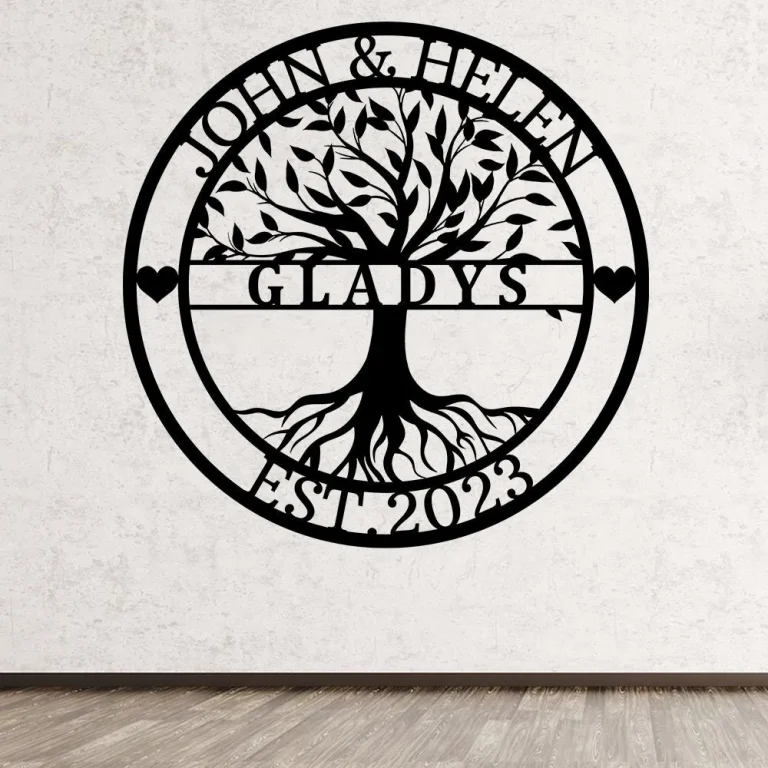 Personalized Tree Of Life Metal Sign, Housewarming Gift, Wedding Gift, Custom Metal Family Last Name Tree Sign, Metal Wall Art, Front Door Decor